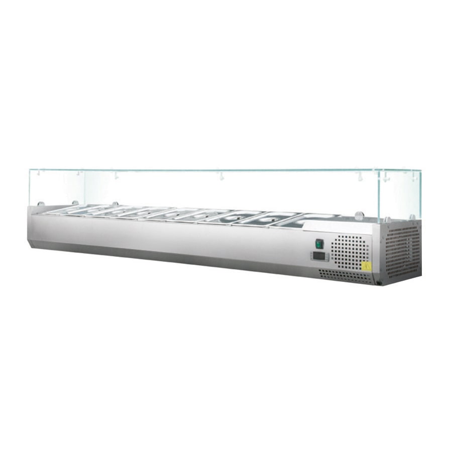 Skyrainbow Koelvitrine GN 1/3, 140 x 40, glazen opzetstuk