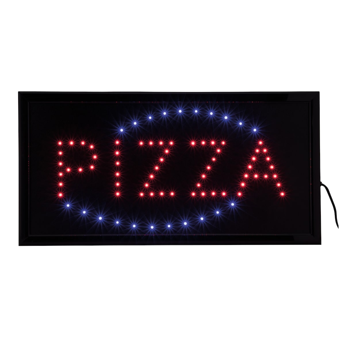 Securit® Panneau LED – PIZZA – Lumières Rouges & Bleues Clignotantes – Noir – Adaptateur 220V + Câble 130 cm
