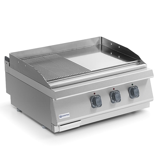 Mastro, Elektro-Grillplatte, Tischmodell, 1/2 glatte und 1/2 gerillte verchromte Platte, 800x730x300 mm