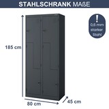 thumbnail of Umkleideschrank Spind OSLO - 4 Abteile mit Lüftungsschlitze | Umkleidespind Metall Schließfachschrank Garderobenspind, 185x80x45cm Anthrazit