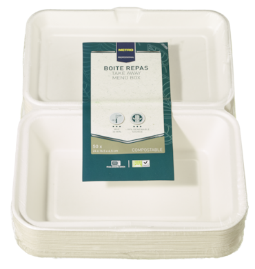 METRO Professional Caixa de menu, bagaço, 24 x 16.5 x 6.5 cm, 1200 ml, branco, 50 unidades