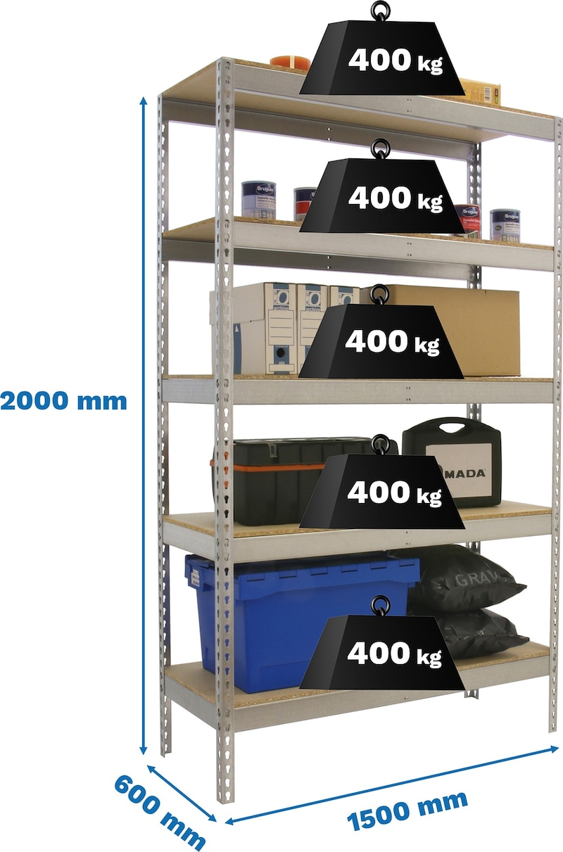 SimonRack Industrieel rek, 2000x1500x600 mm, 400 kg buigpunt, 5 houten ...