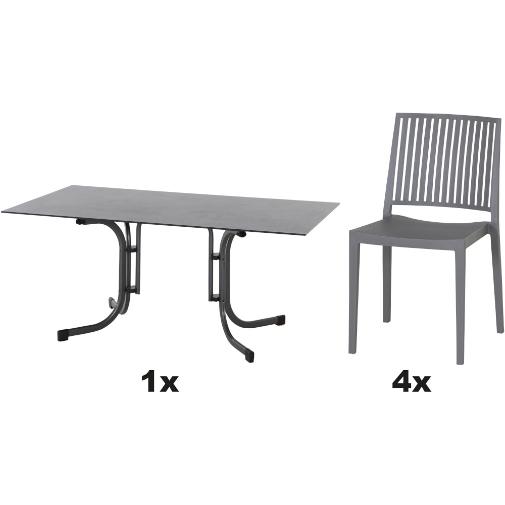 SIENA GARDEN Urban Lights Set 5teilig Lane Stuhl gastrotauglich grau mit Tisch Sola 160x90