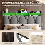 thumbnail of Polsterbett 140x200 cm mit LED-Beleuchtung und Stauraum-Kopfteil–modernes Design und hoher Komfort Grau