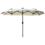 thumbnail of Doppelsonnenschirm Polyester Beige 292x150x218 cm, neigbar, mit LED-Solarleuchten und Handkurbel