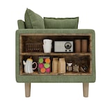 thumbnail of Zweisitzer-Sofa Chenille Olivgrün 173x68x77 cm mit Stauraum, Getränkehaltern, Seitentaschen und 2 Rückenkissen