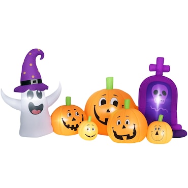 Abóbora Insuflável de Halloween com Fantasma Lápida com Luzes LED IP44 e Insuflador para Festas 240x130x130 cm Multicolor