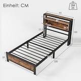 thumbnail of Merax Metallbett Einzelbett 90 x 200 cm mit Stauraum-Kopfteil, Metall Bettgestell Bettrahmen Für Erwachsene, Schwarz Industrielles Bett