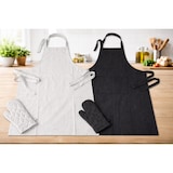 thumbnail of Grillschürze Küchenschürze mit Ofenhandschuh 2teilig im Set weiss/schwarz gestreift