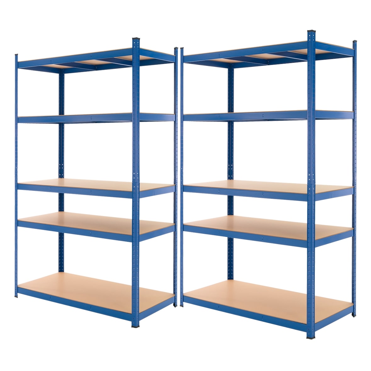 ECD Germany 2er Set Werkstattregal Schwerlastregal 200x100x50 cm Blau pulverbeschichter Metall mit 5 Böden MDF Holz belastbar bis 875kg Lagerregal