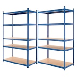 thumbnail of ECD Germany 2er Set Werkstattregal Schwerlastregal 200x100x50 cm Blau pulverbeschichter Metall mit 5 Böden MDF Holz belastbar bis 875kg Lagerregal