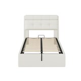 thumbnail of Polsterbett 90x200 cm mit hydraulischem Bettkasten und verstecktem Stauraum – modernes Design aus PU Weiß