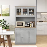 thumbnail of HOMCOM alacena de cocina, con 3 puertas de vidrio, encimera abierta para microondas, 2 cajones y estantes ajustables, 100x40x180 cm, gris