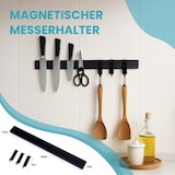 thumbnail of CHEFGASTRO Magnetleiste magnetische Messerleiste Messerhalter aus Metall, HxBxT 4x40x1,5cm, Inkl. 3 schwarze Haken, Schwarz, zum Kleben oder Schrauben
