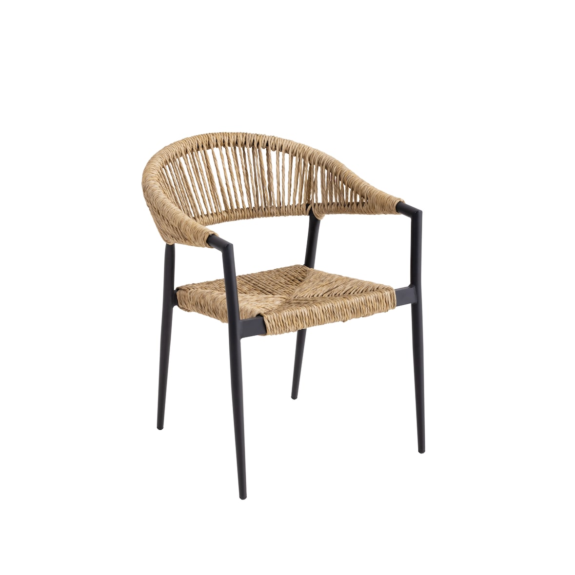 METRO PROFESSIONAL Stapelstuhl mit Armlehen Lario, Alu/Polyratan, Rope Design, beige/schwarz