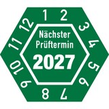 thumbnail of Prüfplakette ab 27, Nächster Prüftermin, Jahresfarben - Bogen = 10 Plaketten - 30 x 26 mm Folie selbstklebend