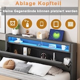 thumbnail of Merax Polsterbett 140x200 cm mit USB-Steckdose & LED-Licht, verdecktes Fußteil, Doppelflachbett, Erwachsenenbett, Leinenstoff, grau