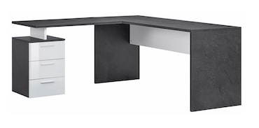 Web Furniture NEW SELINA Scrivania ad Angolo Melaminico 3 Cassetti 160x180cm   Bianco Lucido/Report