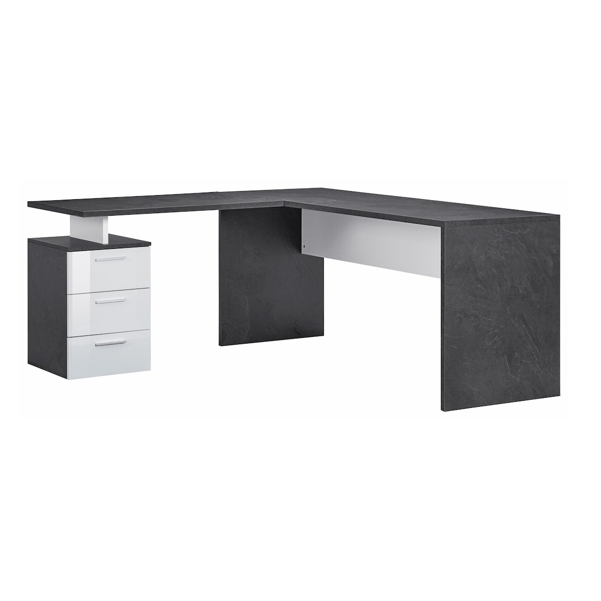 Web Furniture NEW SELINA Scrivania ad Angolo Melaminico 3 Cassetti 160x180cm   Bianco Lucido/Report