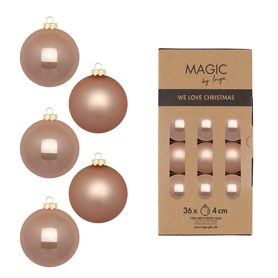 36 Weihnachtskugeln Glas 4cm matt & glänzend Christbaumkugeln Weihnachtsbaumkugeln Weihnachten Christbaumschmuck Weihnachtsbaumschmuck Beige