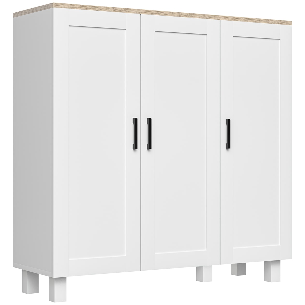HOMCOM aparador de cocina armario de salón mueble buffet con 3 puertas y estantes ajustables para comedor dormitorio estilo nórdico 90x30x90 cm blanco