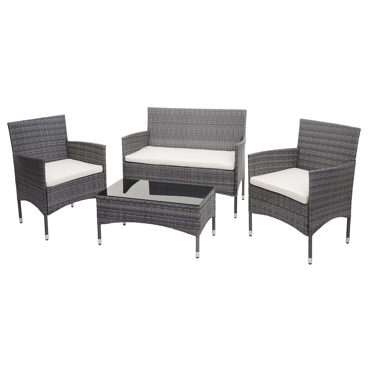 Poly-Rattan Garnitur HWC-F55, Balkon-/Garten-/Lounge-Set Sofa Sitzgruppe ~ grau, Kissen creme