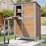 thumbnail of Merax Gartenschrank mit ausklappbarer Arbeitsplatte, Tannenholz, mit verstellbaren Regalböden, Haken & Sicherheitsverschluss, Naturholzfarbe