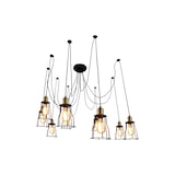 thumbnail of Suspension HWC-H81, Lampe à suspendre Lampe à suspendre, métal industriel hauteur réglable noir ~ 9x abat-jour cage