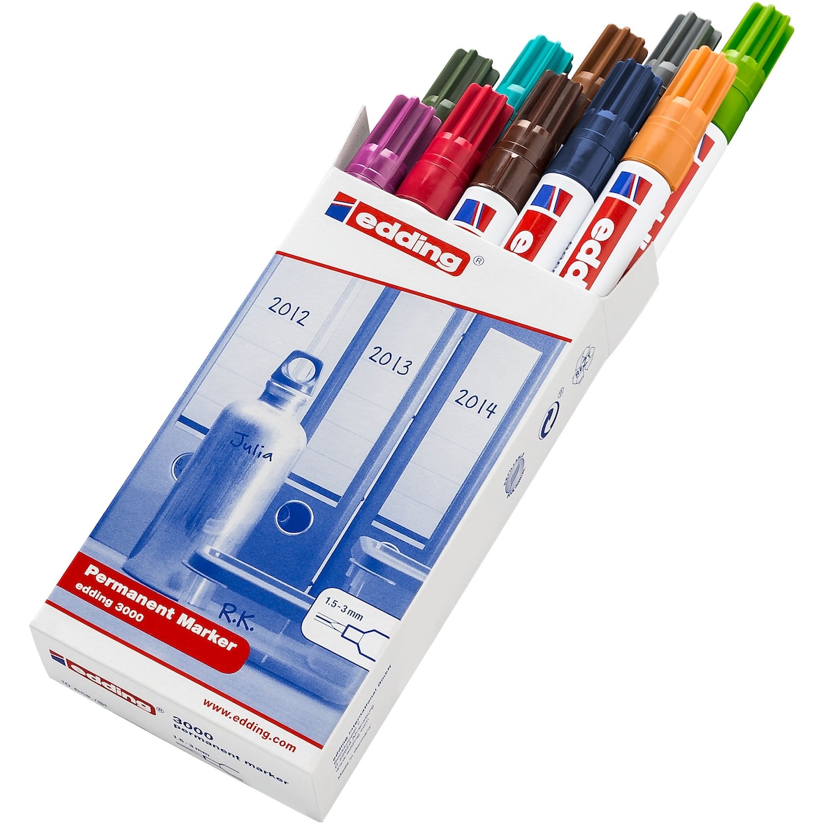 Edding 4-300099 3000 Permanentmarker - nachfüllbar, 1,5 - 3 mm, 10 Farben Faltschachtel