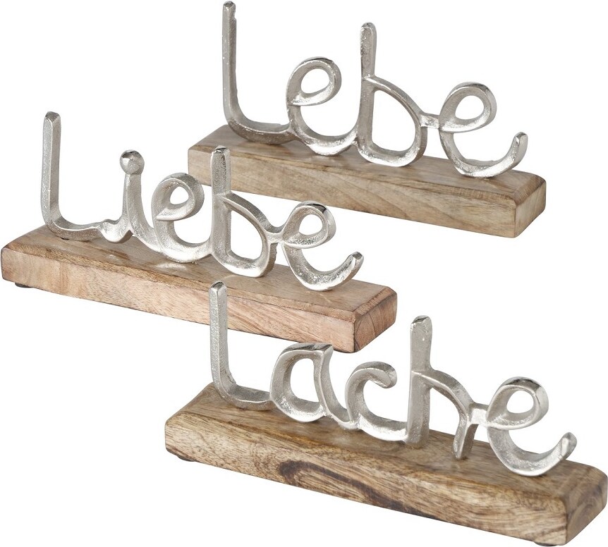 Dekoaufsteller Jillien Schriftzug Aluminium Mango 3er Set