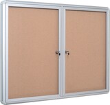 thumbnail of Quadro de avisos de cortiça com portas giratórias fechadas, quadro de mensagens para montagem na parede interior, 10 A4, estrutura de alumínio