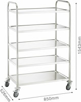 thumbnail of METRO Professional Carro de servicio GST1005, acero inoxidable, 85 x 52,6 x 154,3 cm, 5 estantes, carga total 200 kg, plata