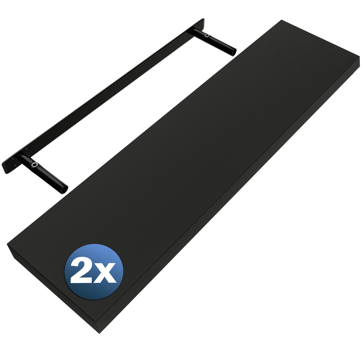 Casaria 2x Wandregal Matt Schwarz mit Halterung 90cm Schwebend