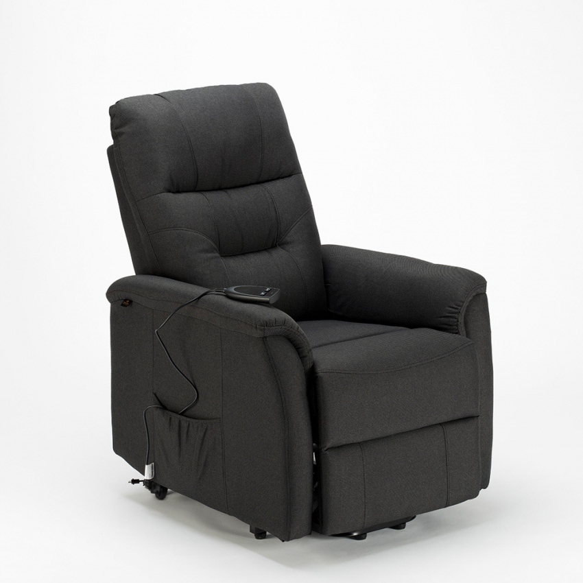Poltrona relax elettrica reclinabile con alzapersona e ruote in Tessuto Marie per anziani - Nero-SR680FNW