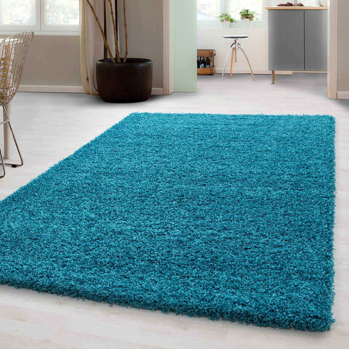 Teppich Hochflor Einfarbig Flauschiger Langflor Shaggy Flokati Wohnzimmerteppich, Türkis, 300 x 400 cm