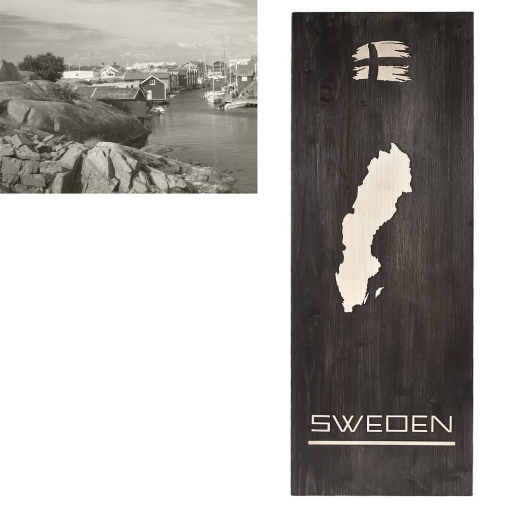Wandbild SWEDEN Holz mit Silhouette von Schweden 30x80cm skandinavisch