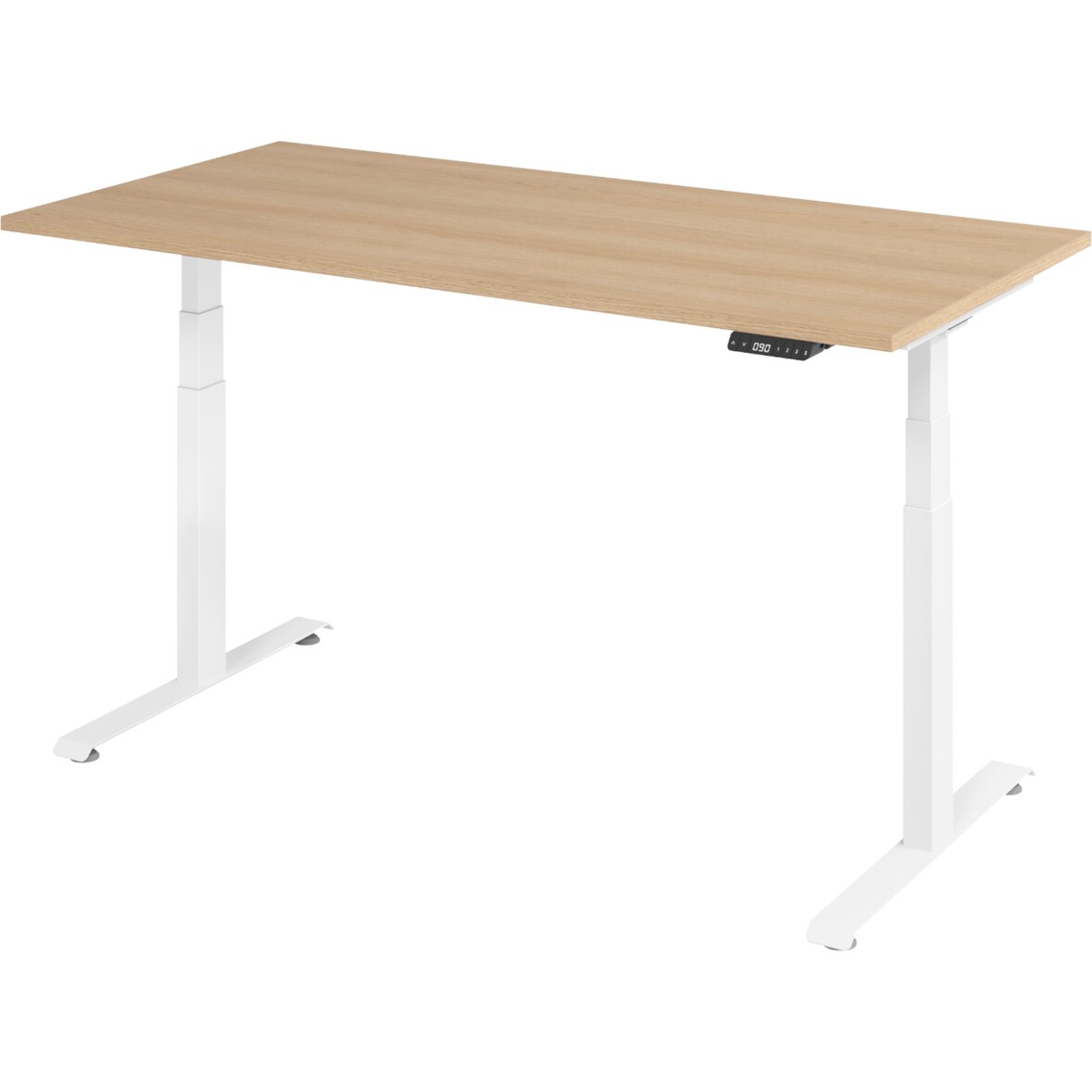 bümö höhenverstellbarer Schreibtisch 160 x 80 cm in Eiche, Gestell weiß - Höhenverstellbar Elektrisch Stehpult mit 3-fach Speicher, Computertisch,