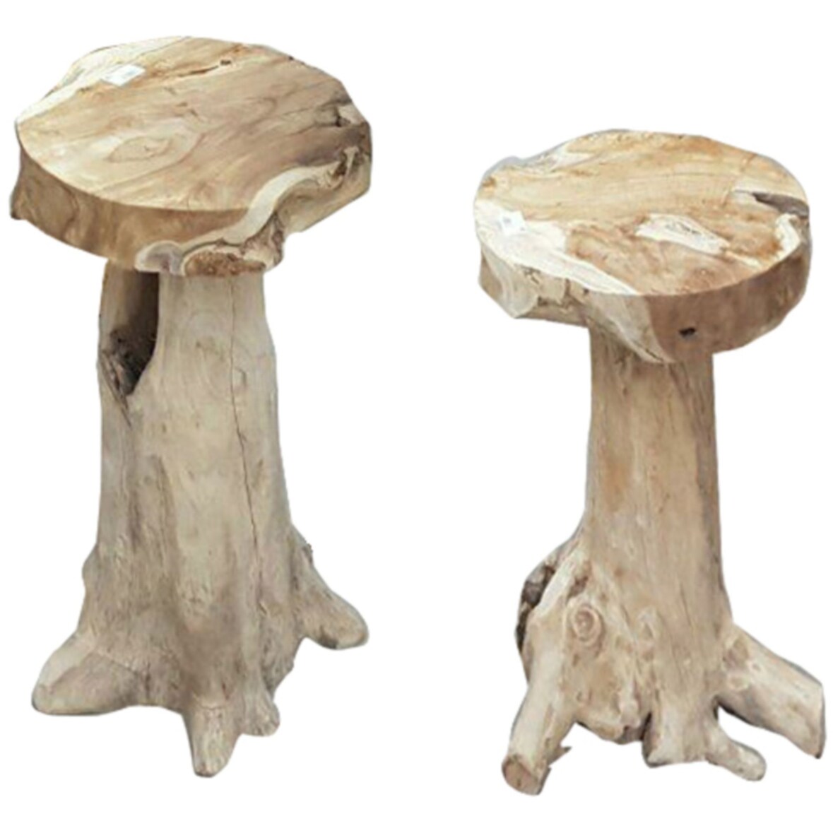 Barhocker JOEL 2er Set Teak Natur 76x40x40cm Barstühle Baumstamm Vintage Hochstühle