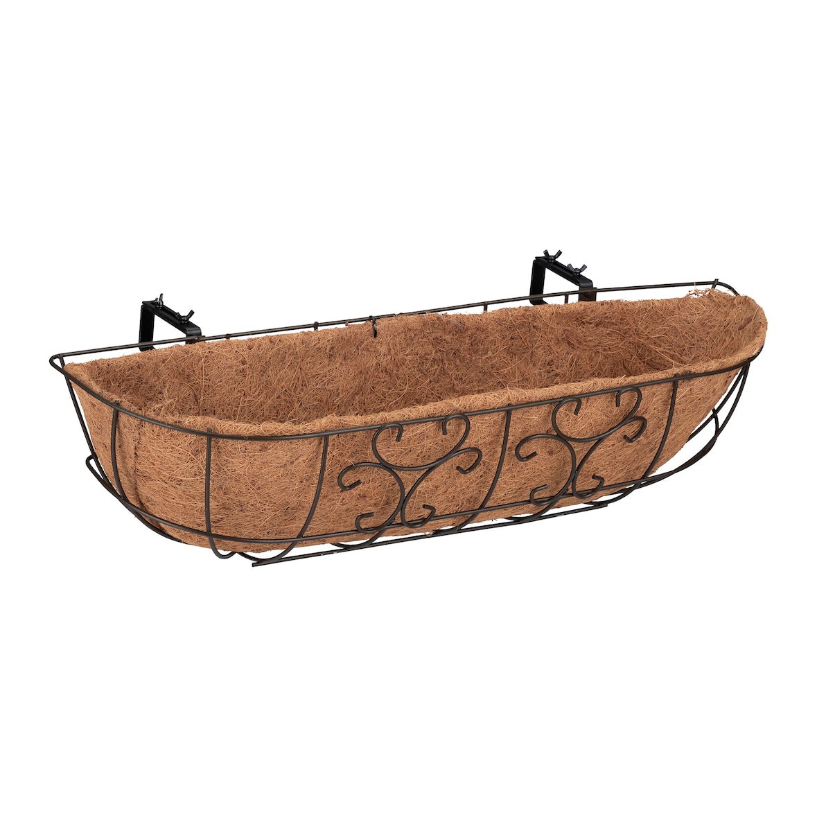 Relaxdays Blumenkasten Balkon, 3er Set, Balkonkasten zum Einhängen, Eisen & Kokosfaser, HBT 21 x 76 x 22 cm, braun/natur