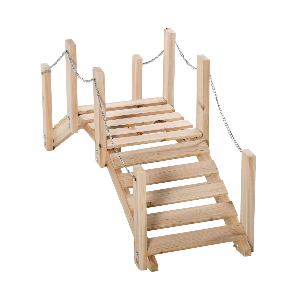 Outsunny puente de jardín de madera con pasamanos de cadenas metálicas puente decorativo para estanque carga 5 kg para patio 100x32x48 cm natural