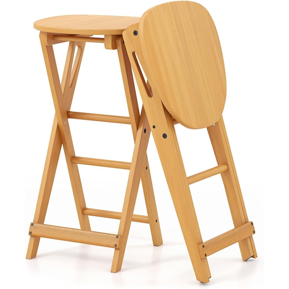 COSTWAY Set di 2 Sgabelli da Bar Pieghevoli in Bambù con Poggiapiedi, Sedia da Cucina Altezza Seduta 61 cm, Sgabello da Bancone