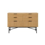 thumbnail of SalesFever Kommode breit | mit 6 Schubladen | MDF Eiche Echtholzfurnier | Gestell Metall | B 120 x T 40 x H 80 cm | natur – schwarz