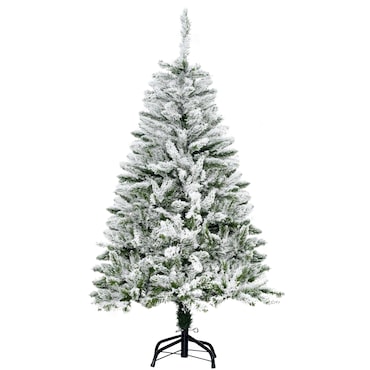 HOMCOM Árvore de Natal Artificial 120cm com Neve Ignífugo com 200 Ramos Folhas de PVC Base Dobrável e Suporte Metálico Decoração de Natal