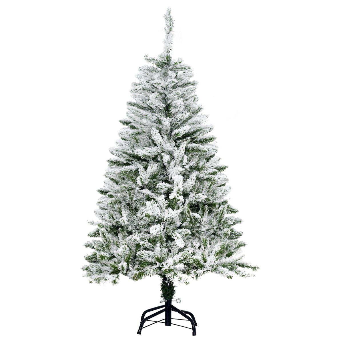 HOMCOM Árvore de Natal Artificial 120cm com Neve Ignífugo com 200 Ramos Folhas de PVC Base Dobrável e Suporte Metálico Decoração de Natal