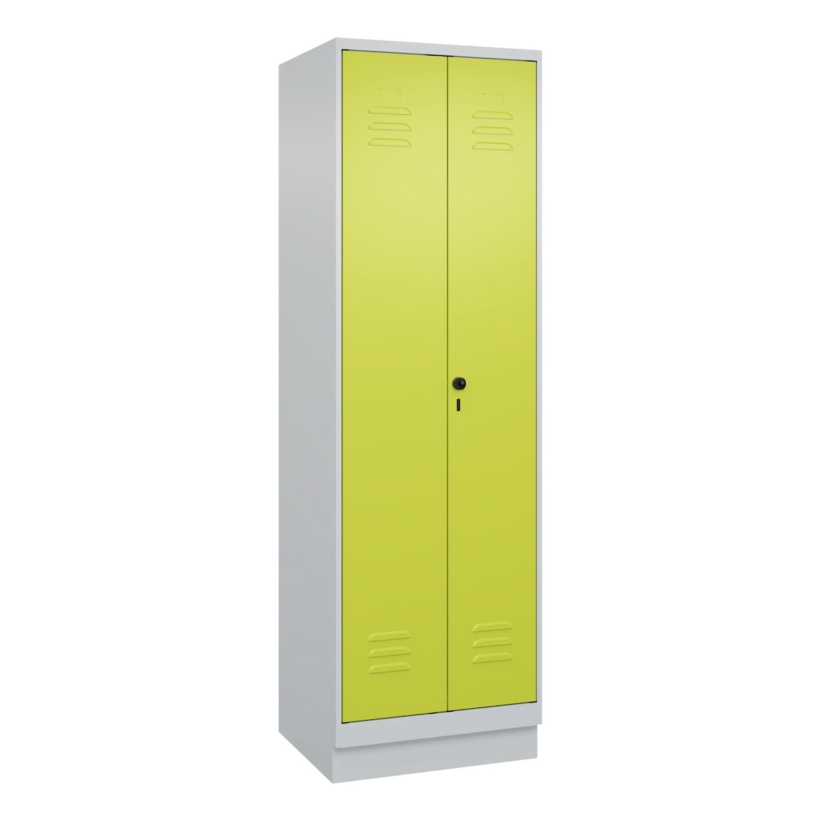 C+P Doppel-Spind Classic PLUS, Sockel, 2 Abteile, HxBxT 195x60x50cm, Sicherheitsdrehriegel, Hellgrau/Clowngrün von PROREGAL