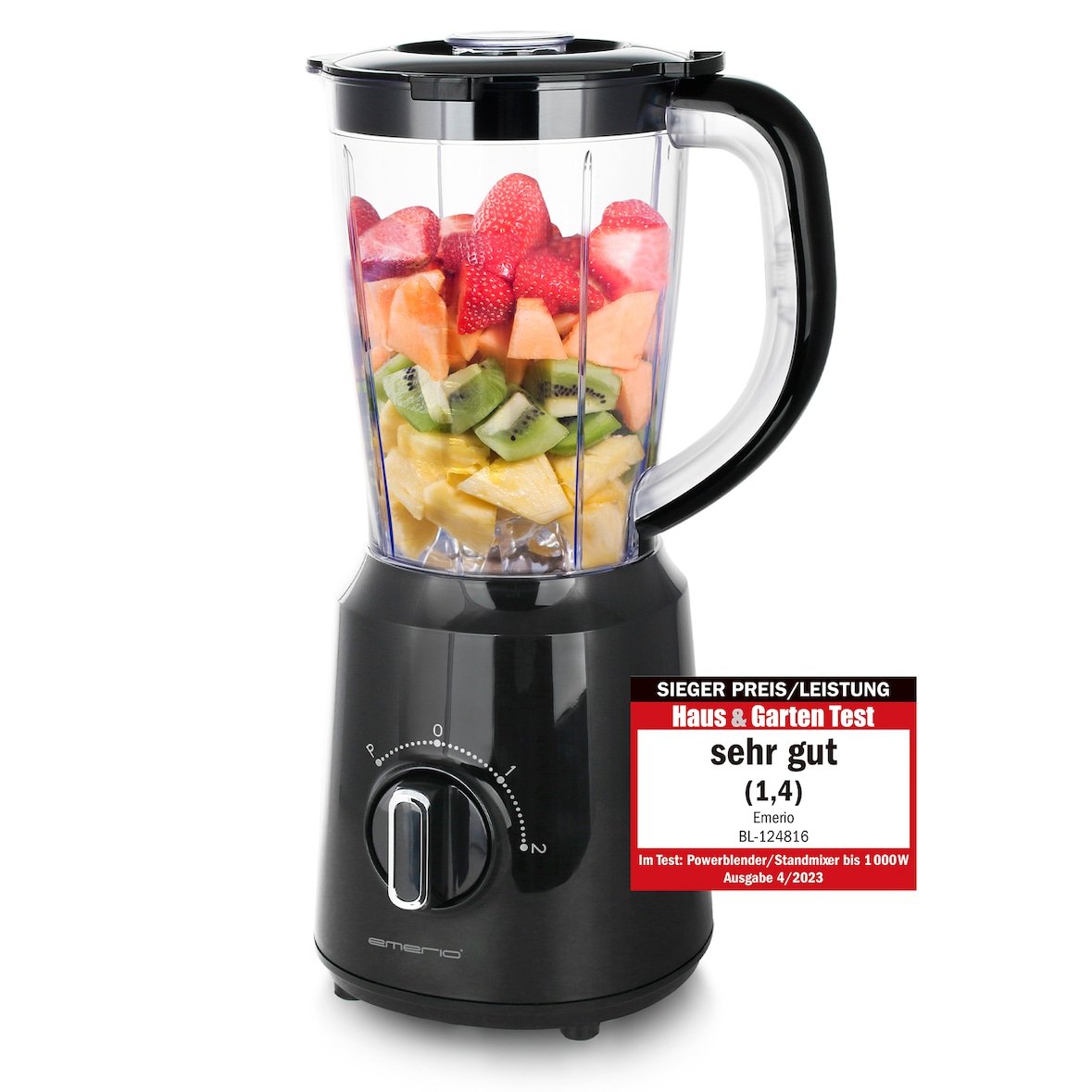Emerio Blender 1.5L - Smoothie Maker met 2 Snelheden - RVS Messen en Vaatwasmachinebestendig - 500W - BL-124816.8 - Zwart