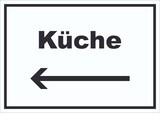thumbnail of Küche Schild mit Text und Richtungspfeil links Kitchen cucina waagerecht A2 Rückseite selbstklebend