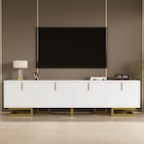 thumbnail of TV-Schrank 160x38x44 cm mit strukturierten Türen, goldenen Akzenten, verstellbaren Füßen und integriertem Stauraum
