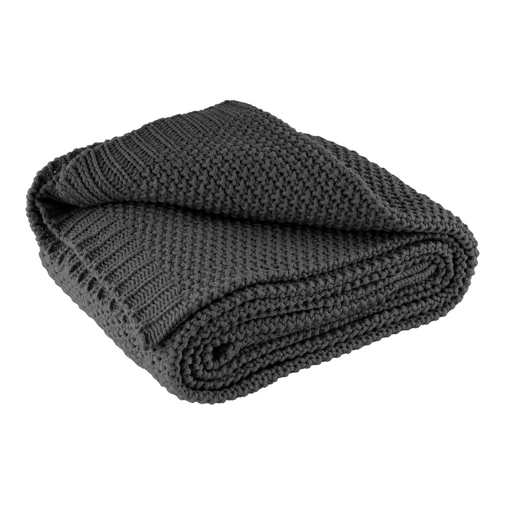 Kuscheldecke Strick OEKO-TEX 140x190 dunkelgrau - warme weiche Strickdecke mit edlem und schlichten Strickmuster