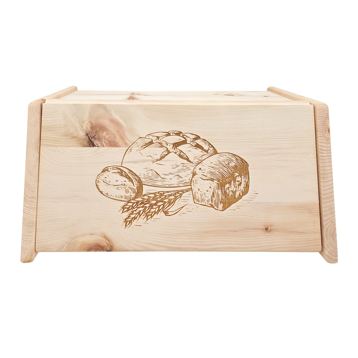 Metallfreie Brotbox mit Klappe und Gravur aus Zirbenholz Massiv Brotkasten 40.10-047